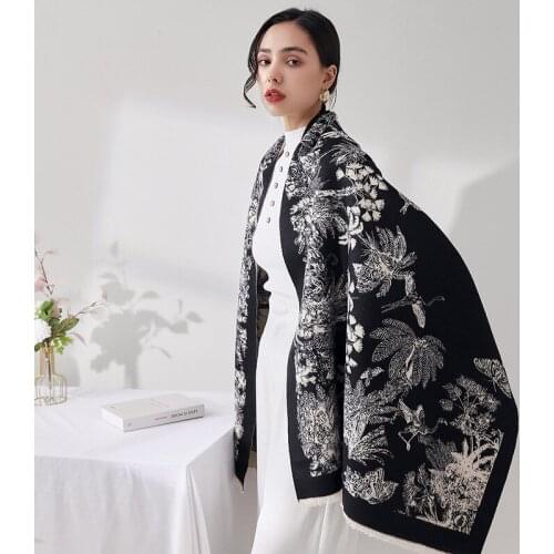 New British Style Flower Autumn And Winter Scarf For Women Versatile Warm Imitation Cashmere Shawl 180*70cm