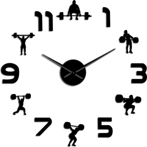 2021 Hot Sale 3D DIY Large Wall Clock Mirror Gym Wall Clock Decoration Acrylic Weightlifting Gym Wall Decoration