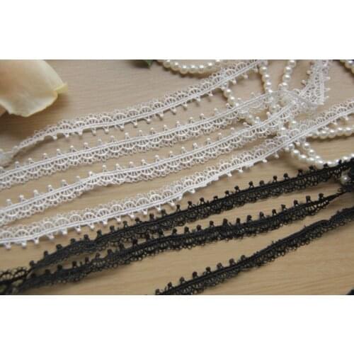 30Yards White Black Polyester Embroidered Lace Trim 1.2cm Guipure Neckline Lace Water Soluble Trim for Sewing accessories