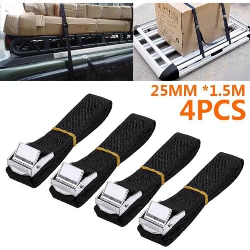 4pcs Black Car Auto Zinc Cam Buckles Cam Buckle Straps Cargo Lashing Strap Luggage Tie Down 25mm x 1.5m Accessories Tool