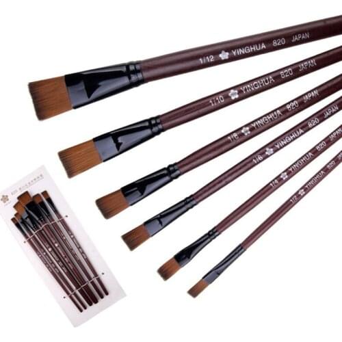 6Pcs/Set Flat Nylon Hair Oil Painting Acrylic Brushes Artist Supplies