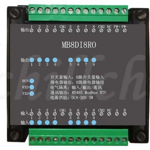 8DI/8RO switch input and output isolated RS485Modbus acquisition module communication,8-channel digital isolation input