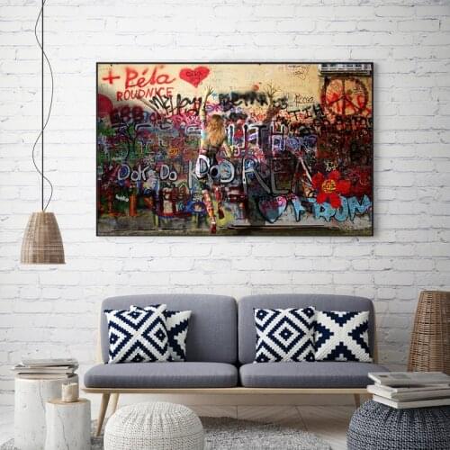 Abstract Girl Graffiti Art Posters and Prints on The Wall Canvas Painting Street Wall Art Picture for Living Room Home Decor