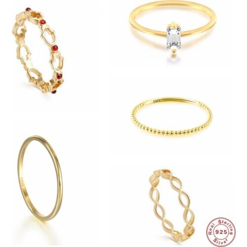 GS 925 Sterling Silver Delicate Red Gem Mosaic Hollow Opening Rings For Women Clear Zircon Beads Twisted Circle Ring Jewelry