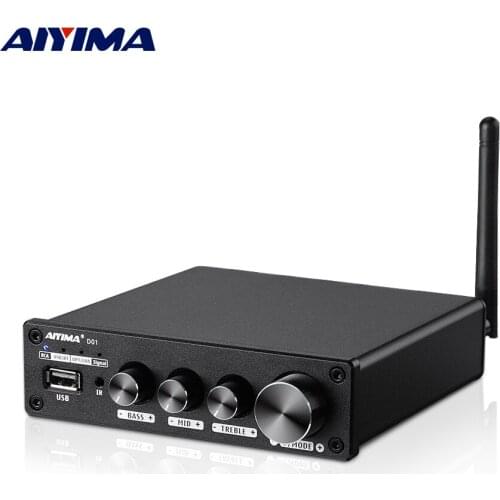 AIYIMA Audio D01 Stereo Power Amplifier 100W 2.0 Bluetooth Sound AMP U-disk OPT COAX Desktop Decoder with Remote Control