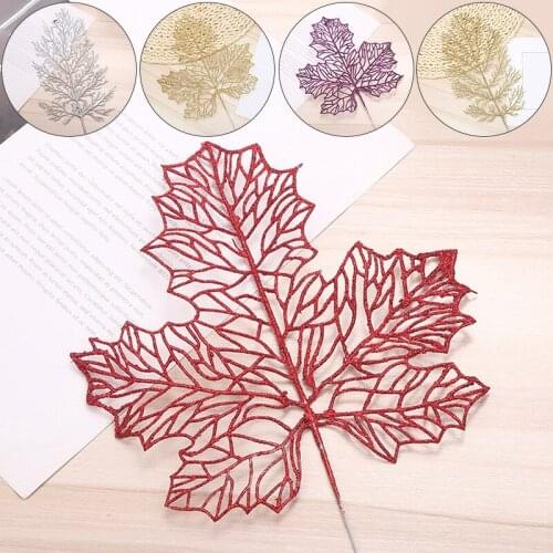 Glitter Hollow Shuttle Shape Leaves Christmas Tree DIY Decor Glitter Leaves Home Artificial Plastic Party Flower New Year Decor