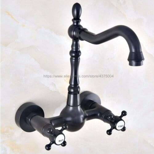 Oil Rubbed Bronze Kitchen Bathroom Basin Sink Faucet Vessel Tap Mixer Tap Dual Handles Wall Mounted Nnf465