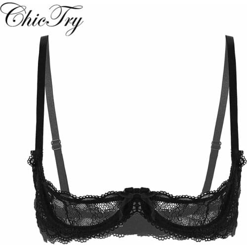ChicTry Women Femme Sexy Nightwear Bra Lace Lingerie Adjustable Straps Open Cups Push Up Underwired Bra Tops Erotic Underwear