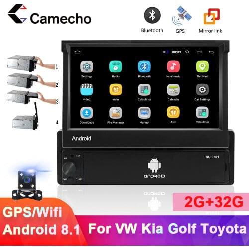 Camecho Android 8.1 Car Multimedia player Retractable GPS Wifi Autoradio 1 Din 7'' Touch Screen MP5 Bluetooth Stereo Audio Radio