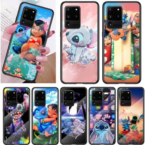 Tempered Glass Cover Cute Cartoon Stitch For Samsung Note 20 Ultra Note 10 Lite Plus 5G Note 8 Note 9 Phone Case