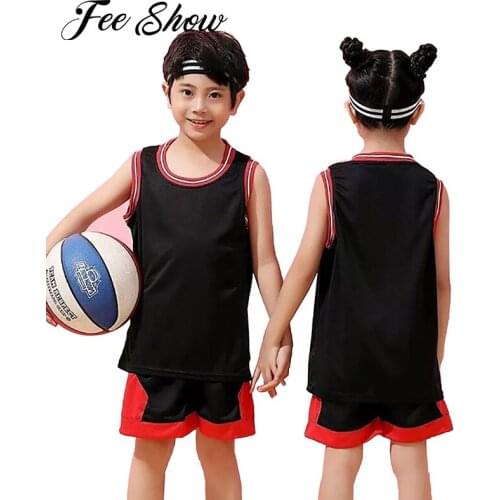 Kids Girls Boys Unisex Summer Basketball Suit Pure Color Sleeveless V Neck Vest Top and Shorts Set for Running Exercise Sports