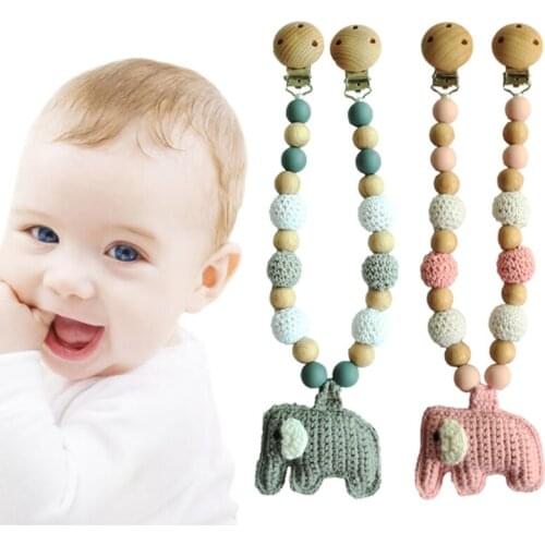 Baby Teether Teething Pendant Pram Clip Hanging Toy Pacifier Chain Silicone Beads Stroller Rattle Wooden Nursing Molar