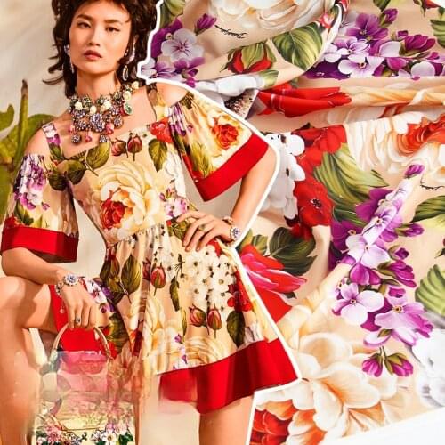 145cm*100cm designer fabric High-quality printing Sicilian gorgeous big peony flower digital inkjet imitation cotton fabric