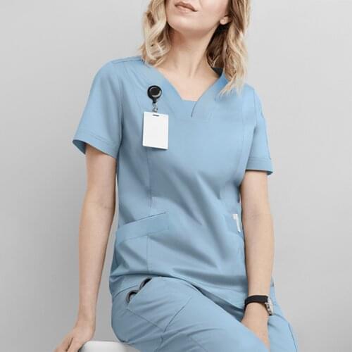 Women Short Sleeve Beauty Uniform V-neck Scrubs Tops Sets Uniform Health Workers Working Scrub Suit Nurse gorro enfermera 2021