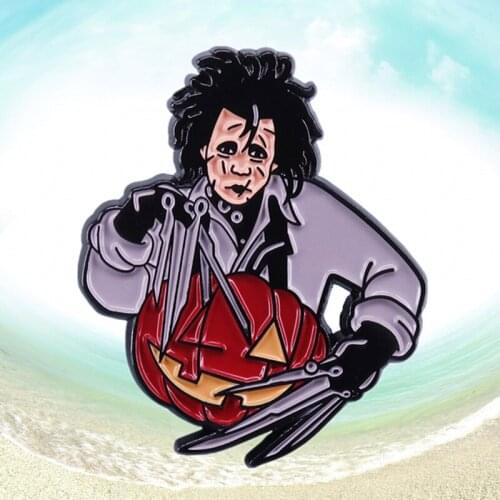 Tim Burton Movies Edward Scissorhands Johnny Depp Pumpkin enamel pin American romantic dark fantasy film brooch