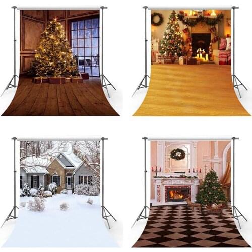 Avezano Winter Christmas Photography Background Snow Tree Fireplace Window Wood Floor Baby Portriait Backdrop Decor Photo Studio