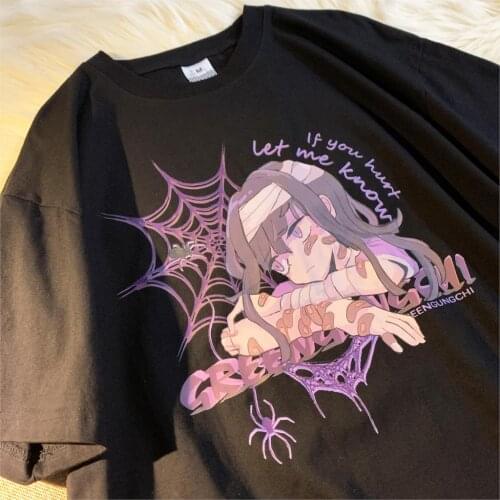 Anime women T-shirt casual Japanese Harajuku hip-hop tops loose short sleeve y2k summer streetwear cotton Ulzzang women clothing