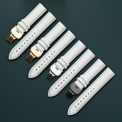 Handmade Classic Genuine Leather Butterfly Clasp WatchBand 12mm 14mm 15mm 16mm 18mm 20mm 21mm 24mm Leather Watch Band Straps