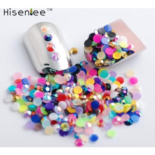 Hisenlee 2MM 5000pcs Mixed Jelly AB Color Nail Art Resin Rhinestone Non HotFix Rhinestones For 3D Nail Art Stones Decorations