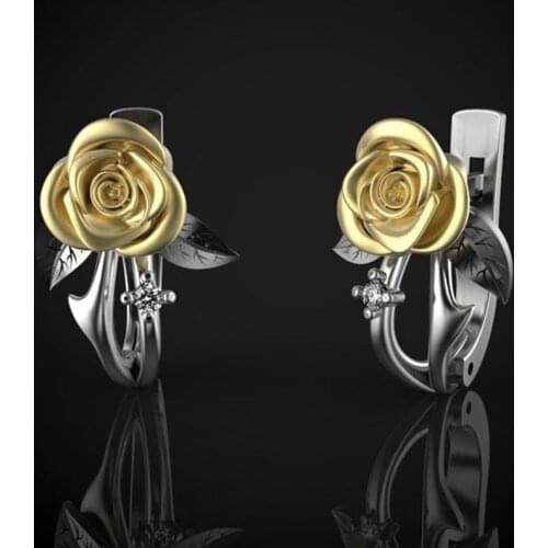 Exquisite Romantic Rose Flower Clip Earrings For Women Retro Simple Two Color Golden Jewelry Valentines Day Gifts