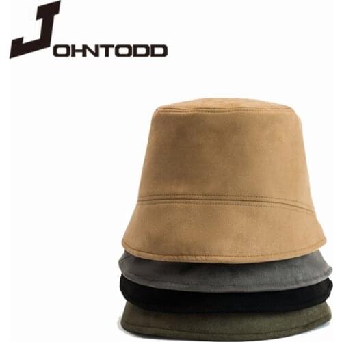 2021 Spring Autumn New Woman Solid Color Suede Fisherman Hat Fashion Leather Military Cap Sun Visor Hat Bucket Hat Wholesale
