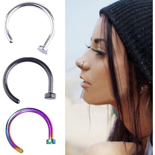 5Pcs/Lot Open Nose Hoop Stainless Steel Nose Rings Studs Body Piercing Jewelry Black Body Jewelry Cheap Drop Shipping