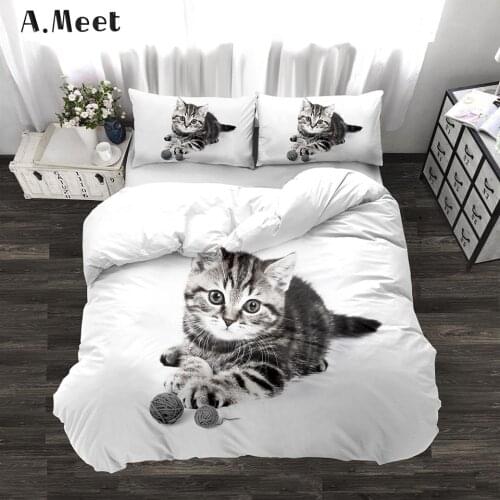 3D White Bedding Set Cat Print Design Children Duvet Cover Sets Kids Luxury Animal Cartoon Bed Linen Bedclothes Cama De Casal