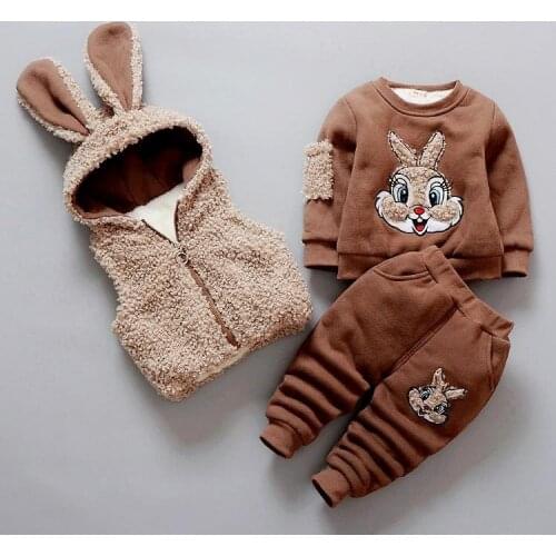 Winter Baby Infant Kids 3 Pcs Set Newborn Cartoon Rabbit & Deer Clothes Childrens Velvet Thickened Cotton Padded Clothes X276