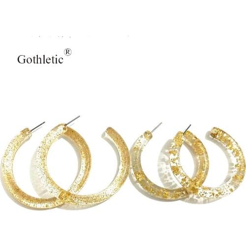 Gothletic 50/60MM Gold-color Glitter Foil Resin Hoop Earrings Round Circle Resin Earrings for Women Brincos Fashion Jewelry 2019