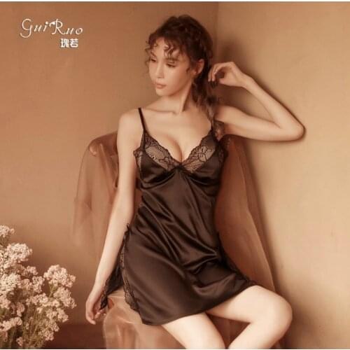 Summer Elegant Lady‘s Lace Sexy Women Skirt Uniforms Sexy Lingerie Underwear Nightdress Deep V Female Pajamas Dress