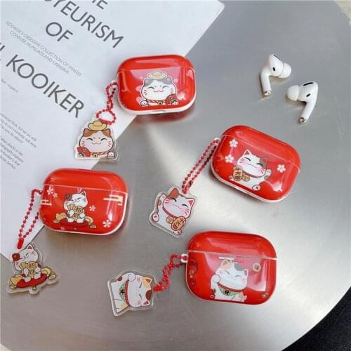 Lovely Case for Airpods Pro Japanese Style Lucky Cat Earphone Case For Apple Airpods 1 2 Cute Protective Cover with keychain