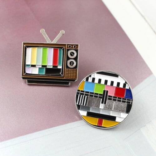 Cartoon Cute Metal pin for women Enamel trend retro television tv station no signal display creative design badge brooches