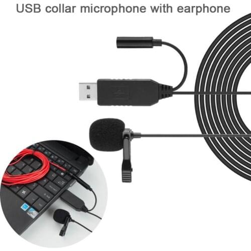 Mini USB Microphone with Headphone Jack for Portable Clip-on Lapel Microphone Fit for Android Smartphone DSLR Camera PC Laptops