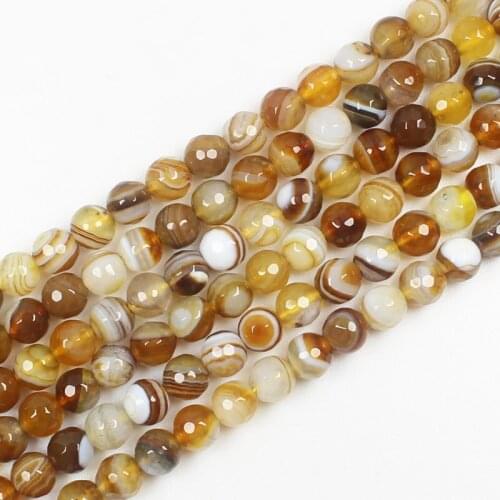 Natural Faceted Amber Yellow Stripe Agate 6-16mm 15inch per strand, For DIY Necklace Bracelat Jewelry Making