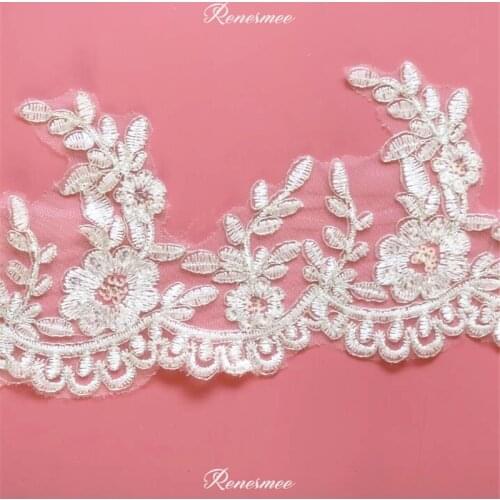 Delicate 2Yd Silver Cording Fill in Ivory Fabric Flower Venise Venice Mesh Lace Trim Applique Sewing Craft for Wedding Dec. 14cm