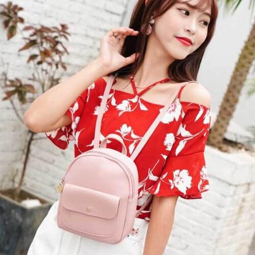New Womens Backpack PU Leather Travel Shoulder Bag Shoulder Bag Girl Multifunctional Small School Backpack for Women Black Pink