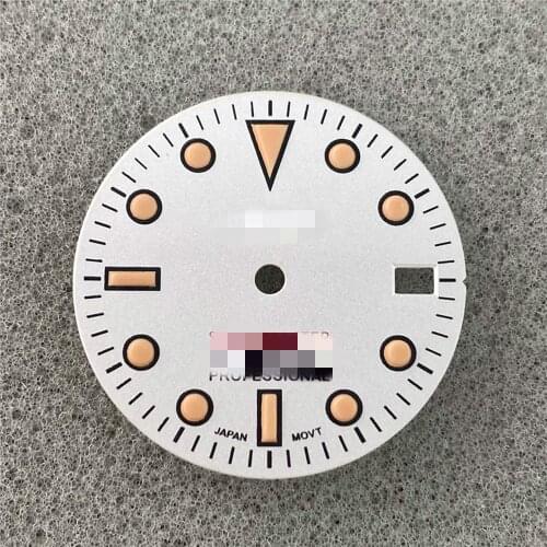 For NH35 SKX007 Watch Movement Upgrade Part 28.5MM White Watch Dial Green Luminous Modified Dial