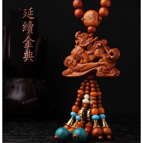 Lucky Pixiu Peachwood Rearview Mirror Jewelry Pendant Wooden Car Pendant Fashion Pendant