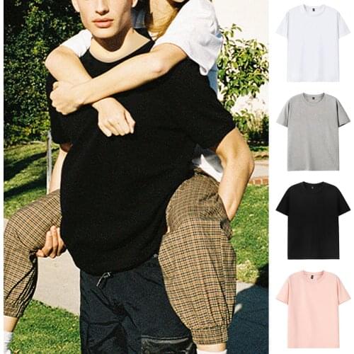 Simple Couple T-Shirt 2021 Casual Solid Color Breathable Tshirt Top O-Neck Short Sleeve Soft Cotton Summer Outfits For Man Women