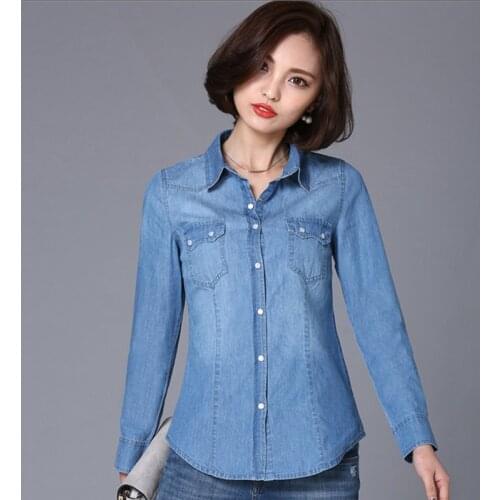 S-3XL New Women Denim Shirt Spring Autumn 2020 Casual Retro Long-sleeve Buttons Thin Cotton Tops Girl Student Denim Shirt Female