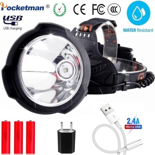 Super Bright camping LED headlamp 7500 Lumens Direct USB charging fishing lamp Hardhat Light Torch use 18650 Hunting Flashlight