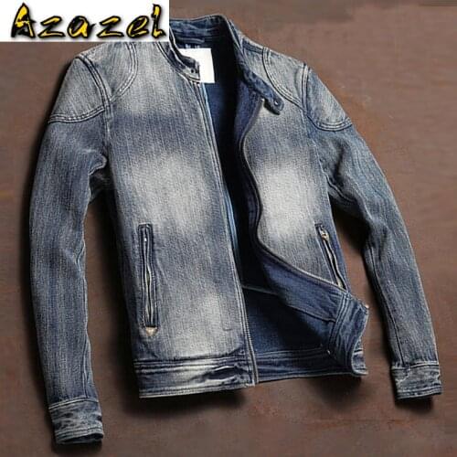 Vintage Stretch Biker Mens Denim Jackets XXXL Plus Overcoats European Style Motorcycle Mens Jeans Jacket Male Streetwear A760