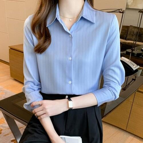 2021 Fashion Autumn Women Shirt Striped Blouses Shirts For Women Long Sleeve Top Woman High Quality Clothes Office Ladies Shirt