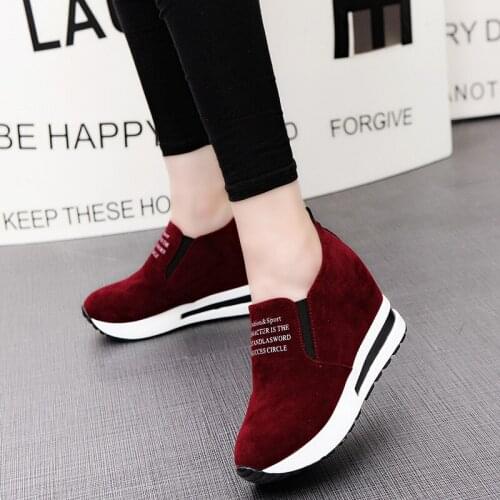 New Flock Increasing Shoes High Heels Lady Casual black Women Sneakers Leisure Platform Shoes Slip-On Breathable Height Sneakers