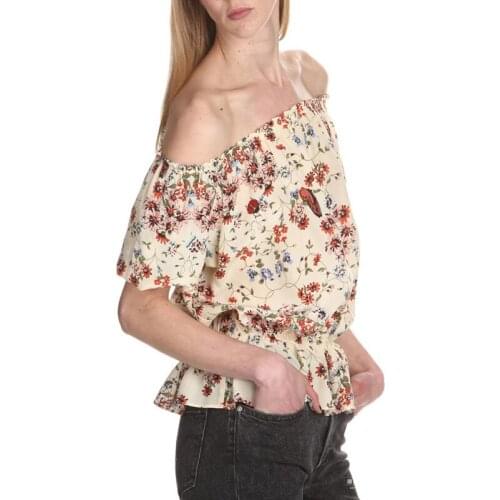 Patads French womens M spring and summer literature style one neck silk printed top lucky