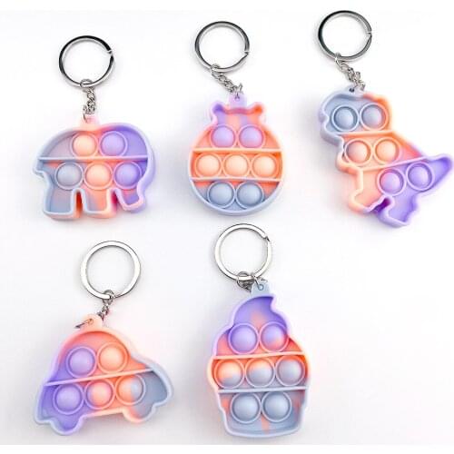 ZiccoWong Dinosaur Push Bubble Animal Keychain Fidget Reliver Stress Toys For Adult Kids Autism Needs Squishy Antistress Keyring