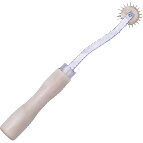 LMDZ 1Pc Wooden Color Stainless Steel Tracing Wheel Leather DIY Handmade Tool Size 17cm/6.69inch, for Leather Carving Project