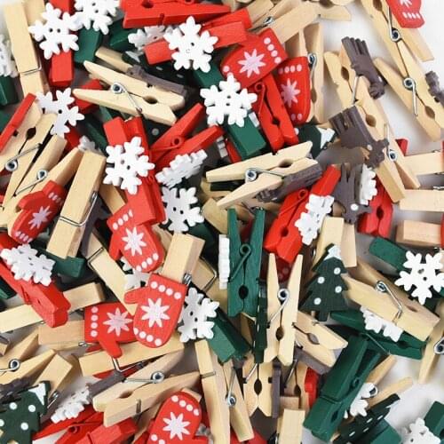 10pcs/set Colored Wooden Clip Decorative Christmas Party Snowflake Christmas Tree Photo Clips Stationery Clothespin Craft Clips