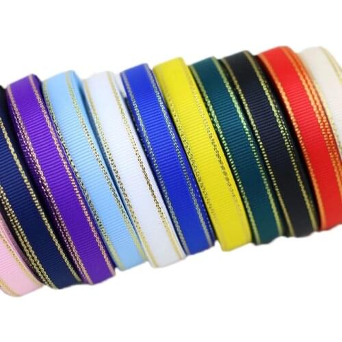 10 Yards/lot) Gold Edged Grosgrain Ribbon Wholesale Gift Wrapping Handmade DIY Christmas Ribbons