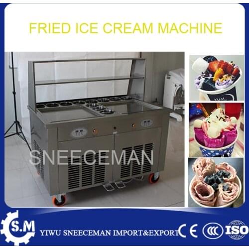 110v 220v Thailand Fried Ice Cream Machine Snack Machine Ice Cream Cold Plate Double Pan Fried ice cream roll machine
